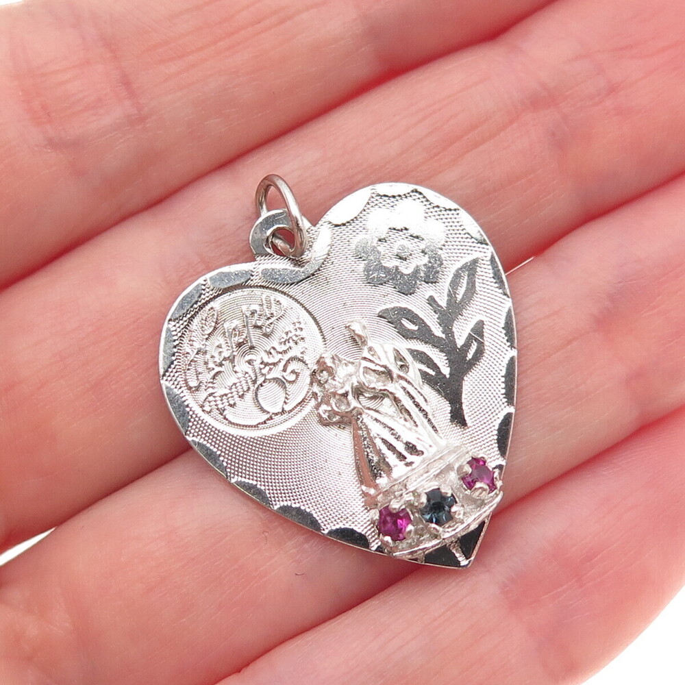 CREA Sterling Silver Vintage Rhinestone Happy Anniversary Heart Charm Pendant